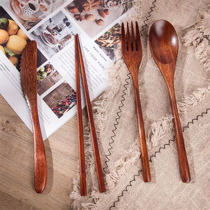 Wooden Spoon Fork Knife Chopsticks Set Creative Japanese Tableware