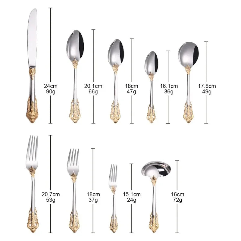 1 Pieces Luxury Gold Plated Cutlery Set Vintage Western Tableware