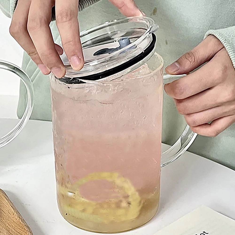 1L Drinking Glass Tumbler With Lid And Straw