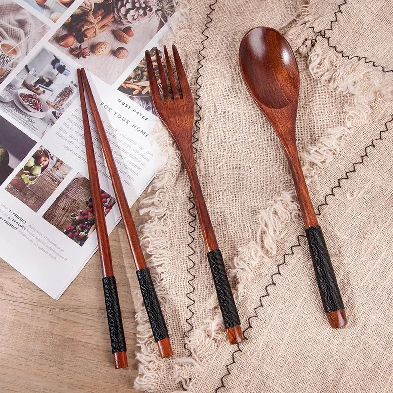 Wooden Spoon Fork Knife Chopsticks Set Creative Japanese Tableware