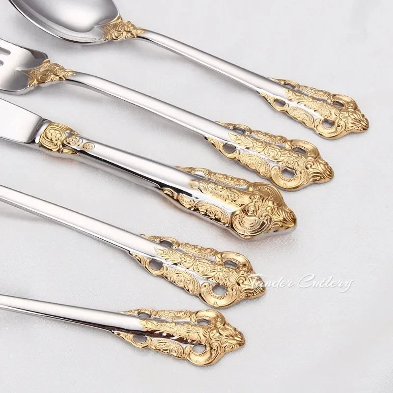 1 Pieces Luxury Gold Plated Cutlery Set Vintage Western Tableware