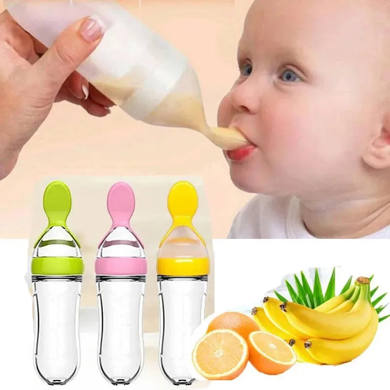 Baby Silicone Squeezing Feeding Bottle Newborn Baby Training Spoon Supplement Milk Feeder