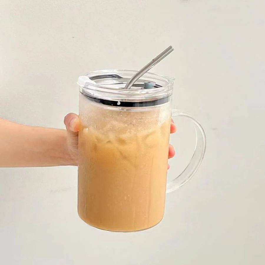 1L Drinking Glass Tumbler With Lid And Straw