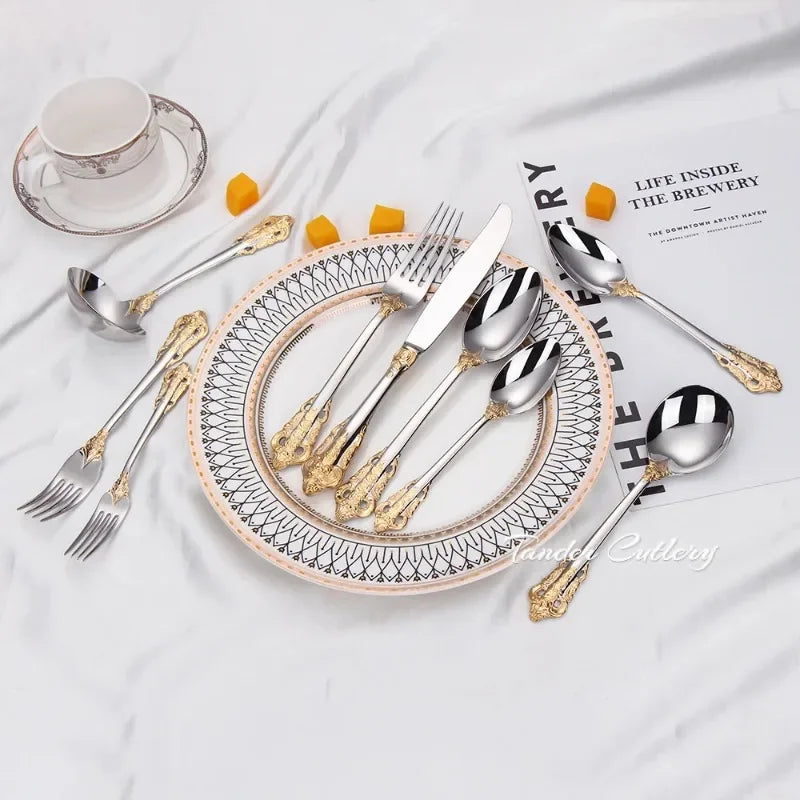 1 Pieces Luxury Gold Plated Cutlery Set Vintage Western Tableware