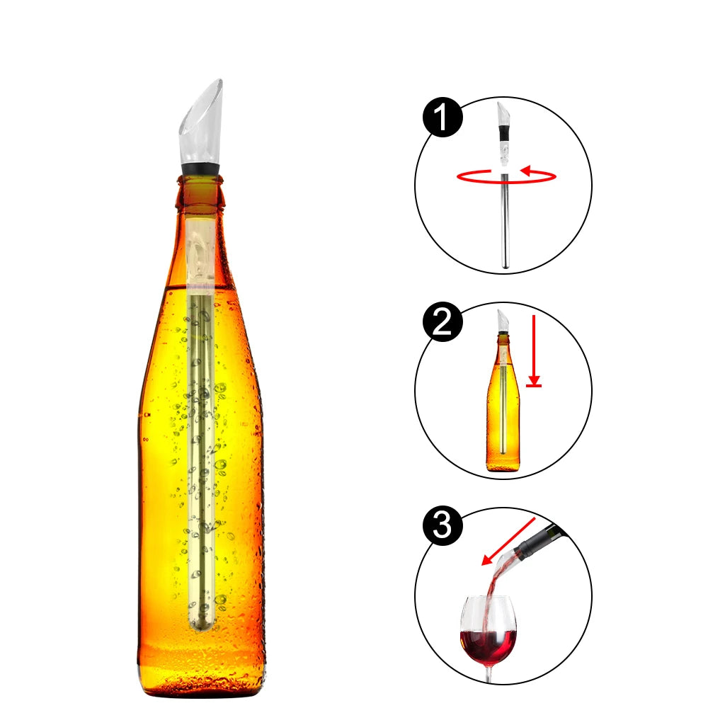 Stainless Steel Cooler Wine Cooler Set Wine Bottle Cooler Stick Aerator Pourer Ice Chil Bar Rapid Iceless Wine Chilling Rod