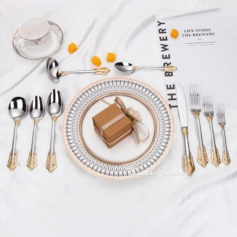 1 Pieces Luxury Gold Plated Cutlery Set Vintage Western Tableware