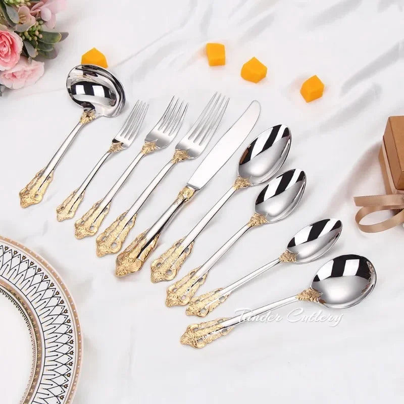 1 Pieces Luxury Gold Plated Cutlery Set Vintage Western Tableware