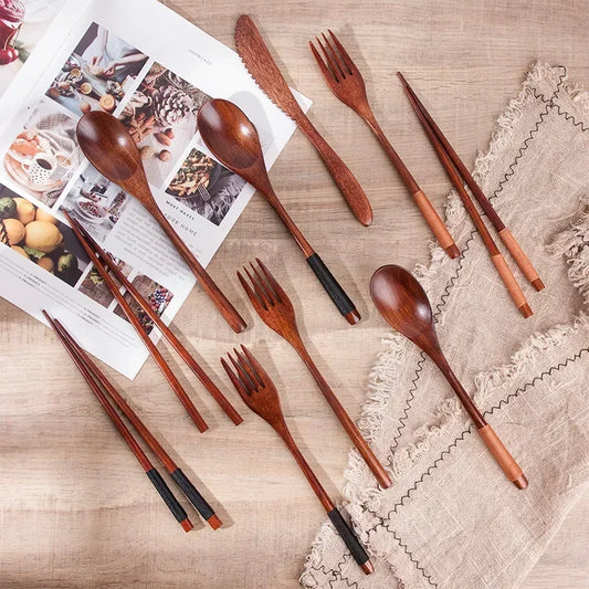 Wooden Spoon Fork Knife Chopsticks Set Creative Japanese Tableware